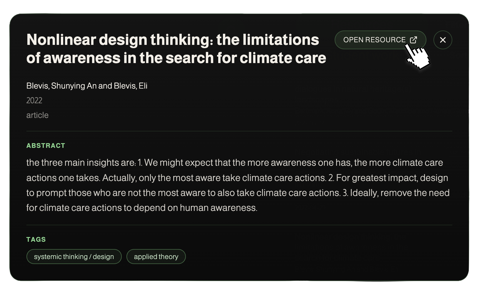 A resource card in the sidebar list